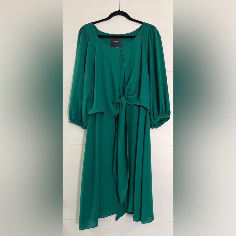 Anthropologie Maeve Emerald Long Sleeve Dress, Women’s Size 10, Front Tie Midi